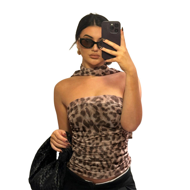 Women's Hot Leopard Print Scarf Sexy Slim Tops