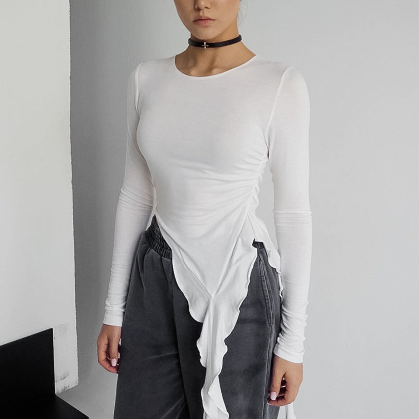 Women's Sense White Knitted Fabric Round Neck Blouses