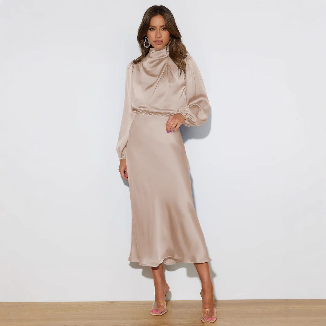 Women's Design Halter Dress Summer Satin Draping Evening Dresses