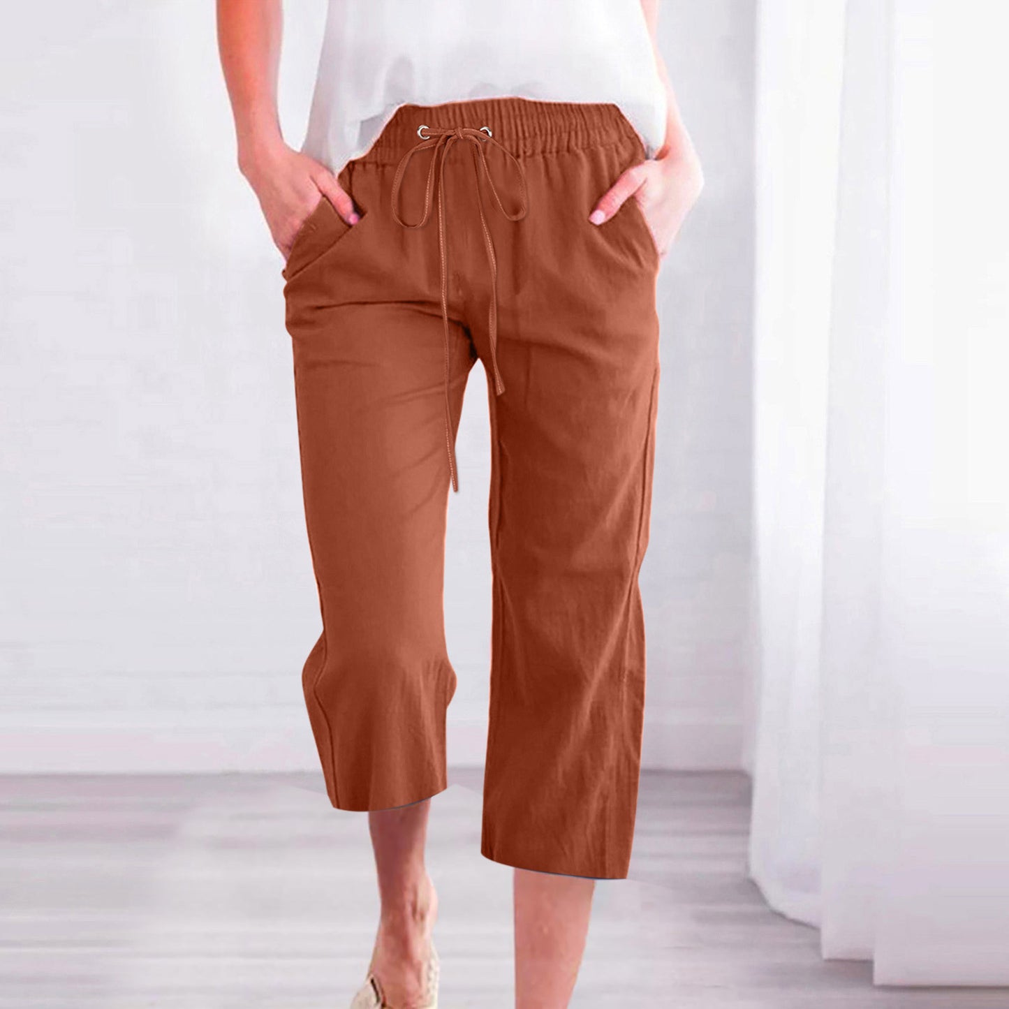 Women's Cotton Linen Casual Loose Straight Pocket Pants