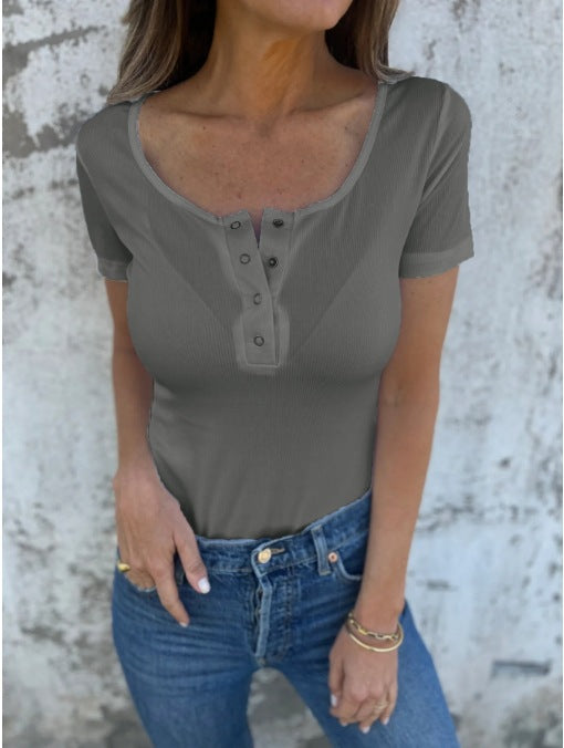 Women's Cool Summer Button Sleeve T-shirt Blouses