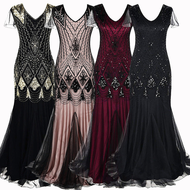 Women's Retro Sequined Dress Banquet Light Luxury Evening Dresses