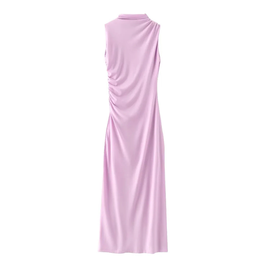 Women's Solid Color Pullover Sleeveless Pleated Decoration Dresses