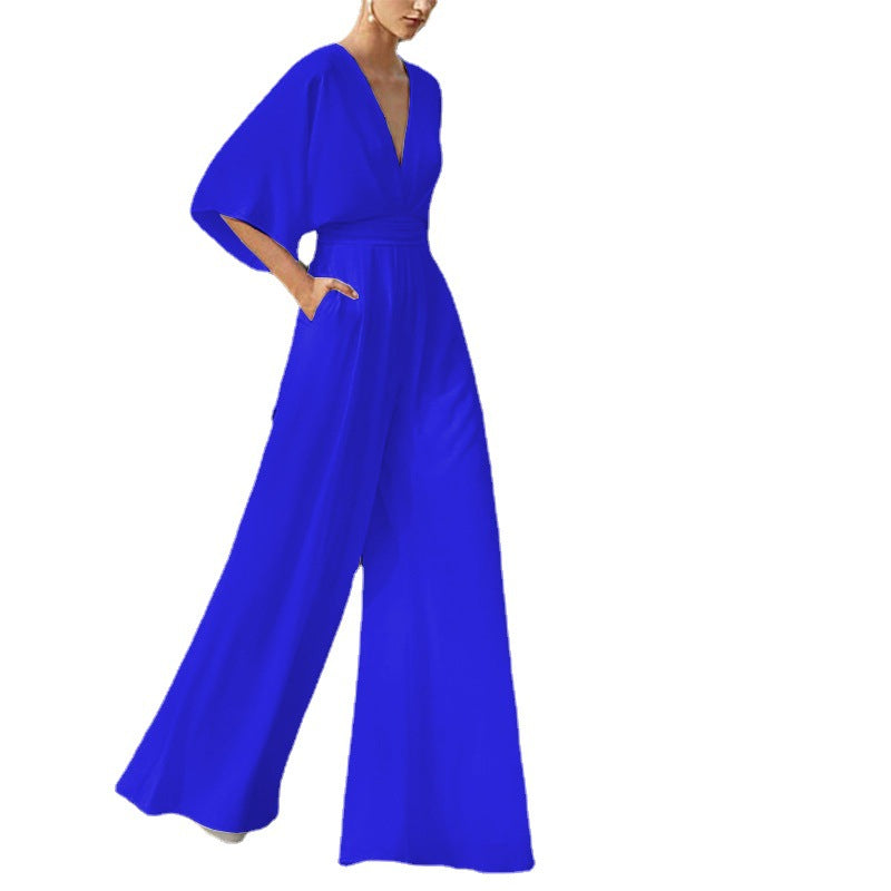 Women's Dress Deep V High Waist Wide Pants