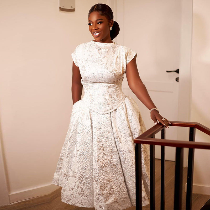 Women's Elegant Printed Sleeve A- Line Mid-length Dresses