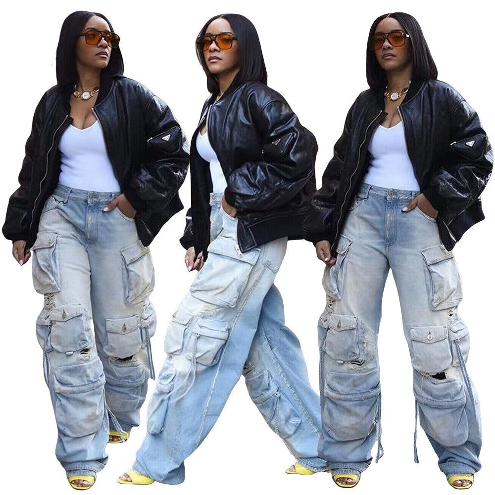 Women's Street Modern Combination Universal Wear Tooling Jeans