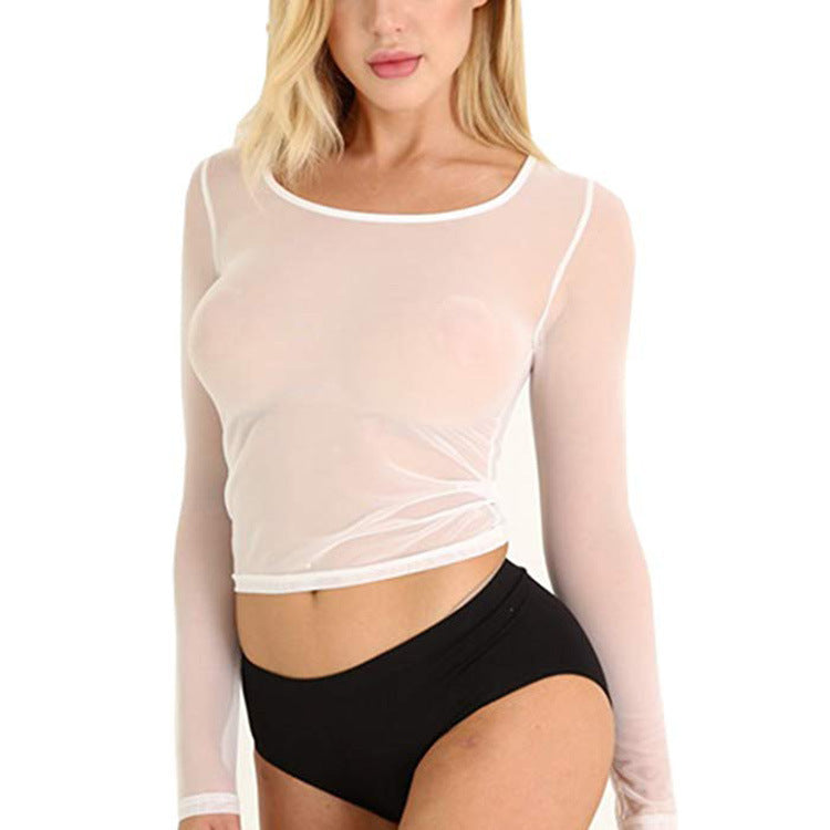 Women's Tight Sexy Mesh Bottoming Shirt Transparent Long Sleeve Blouses