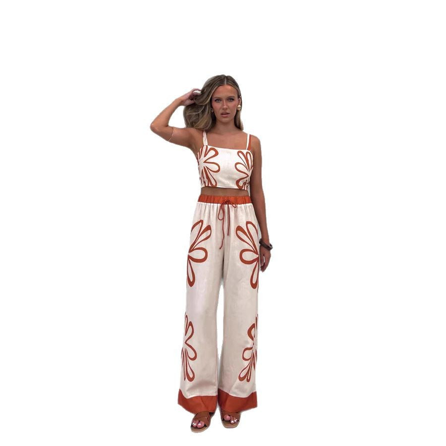 Women's Summer Fashion Flower Sling Wide Leg Suits