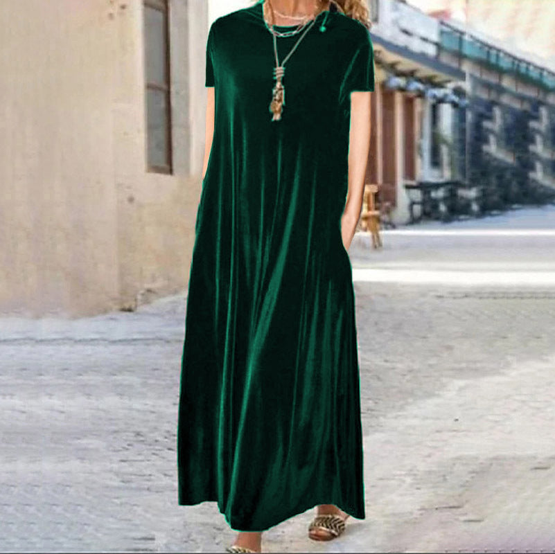 Gold Veet Slimming Temperament Crew Neck Dresses