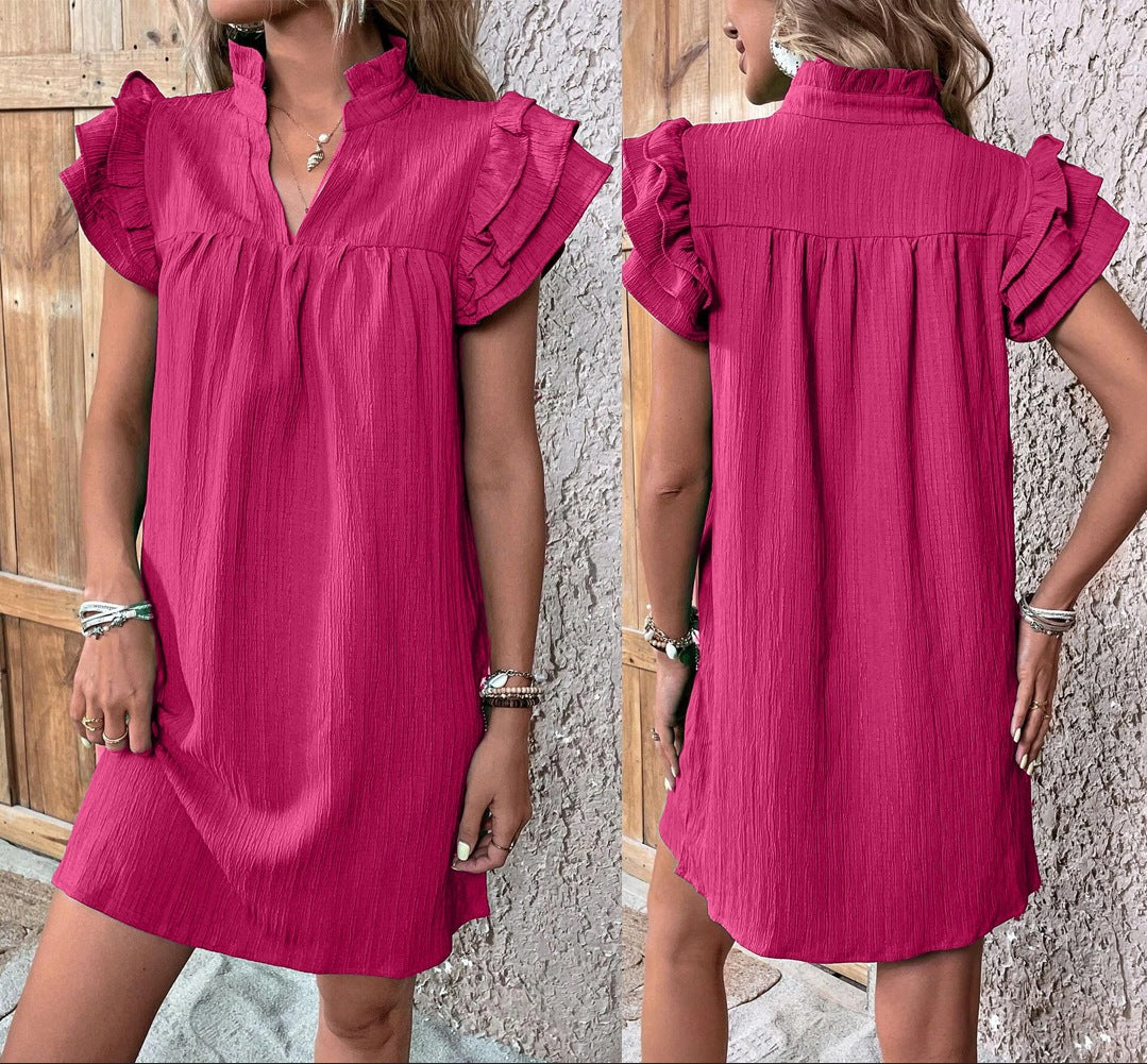 Women's Summer Fashion Versatile Ruffle Sleeve Pullover Dresses