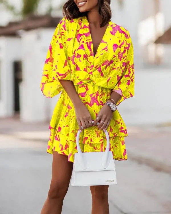 Women's Autumn Loose Batwing Sleeve Printed Dress Dresses