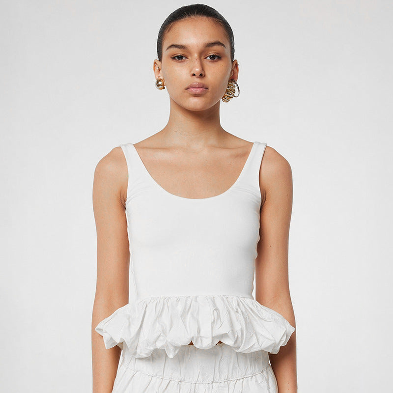 Women's Color Sleeveless Backless Square Collar Bubble Sexy Vests