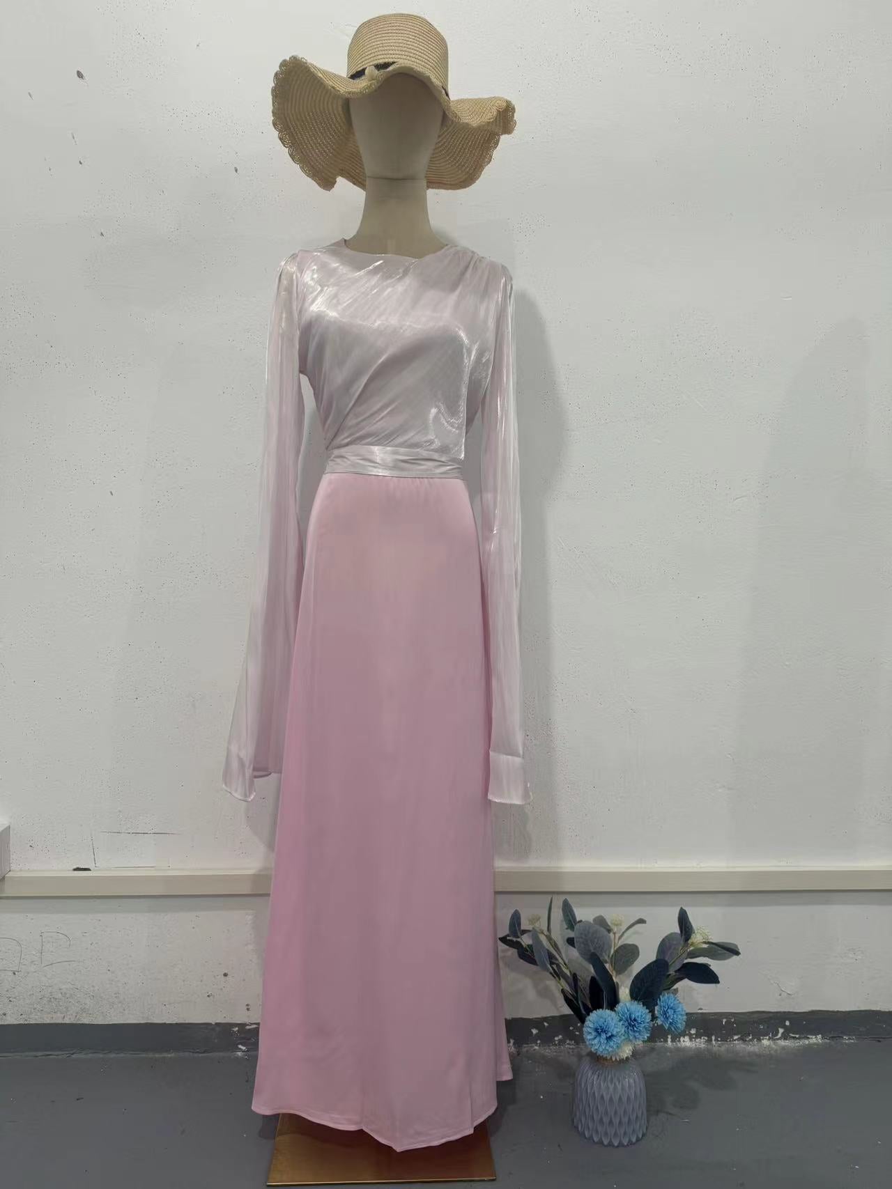 Summer Stitching Glass Yarn Large Swing Sleeve Length Dresses