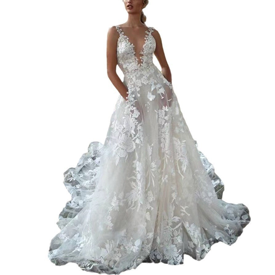 Women's Pettiskirt Lace Bridal Dress Sexy White Dresses