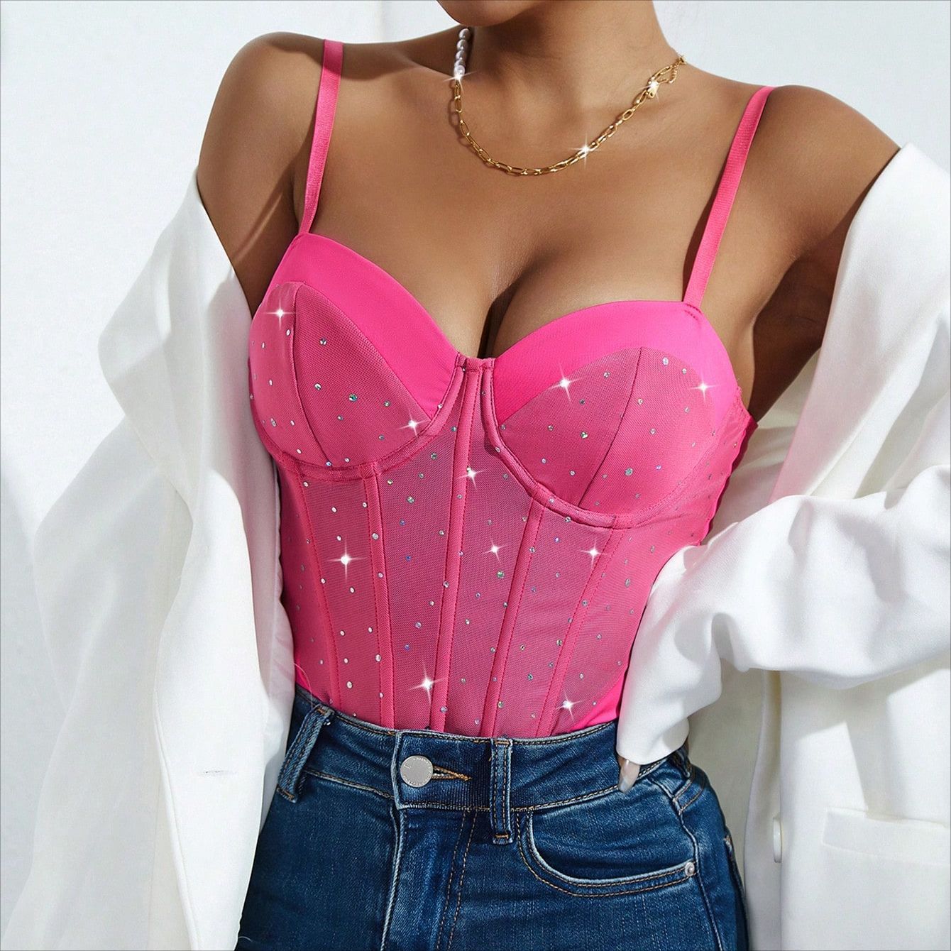 Unique Flashing Sequins Fishbone Sexy Suspender Jumpsuits