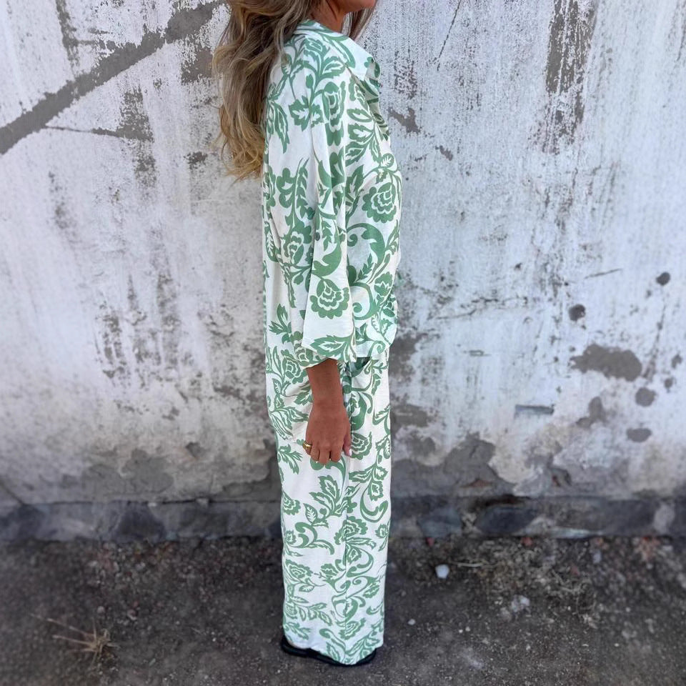 Women's Casual Ladies Printed Two-piece Shirt Trousers Suits