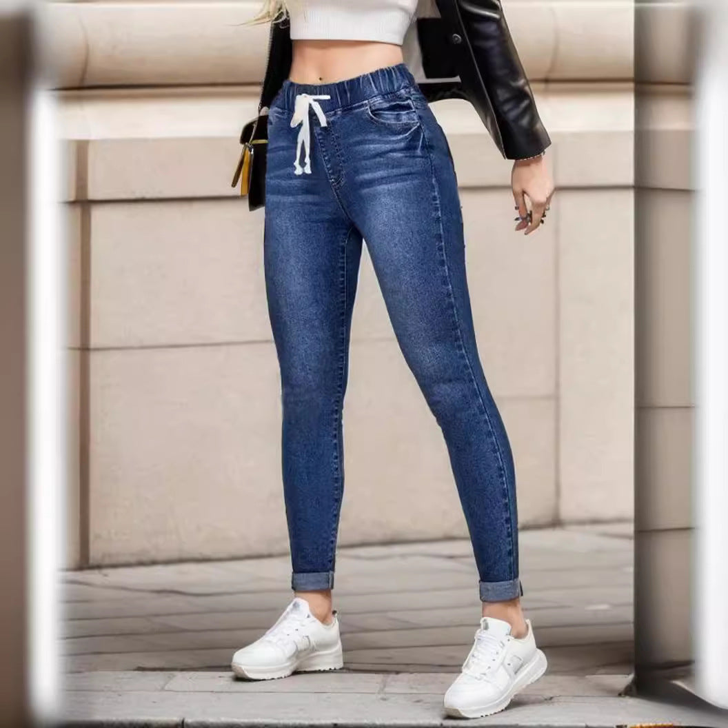 Women's Stretch Drawstring Elastic Waist Slim Fit Hip Pants