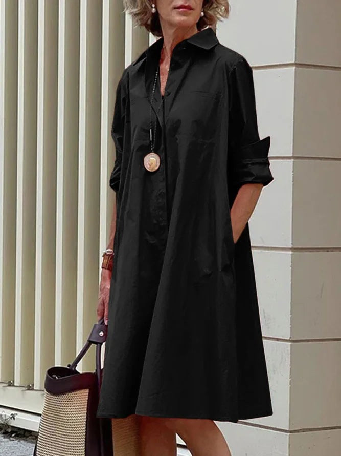 Women's Simple Loose Shirt Dress Long Sleeve Blouses