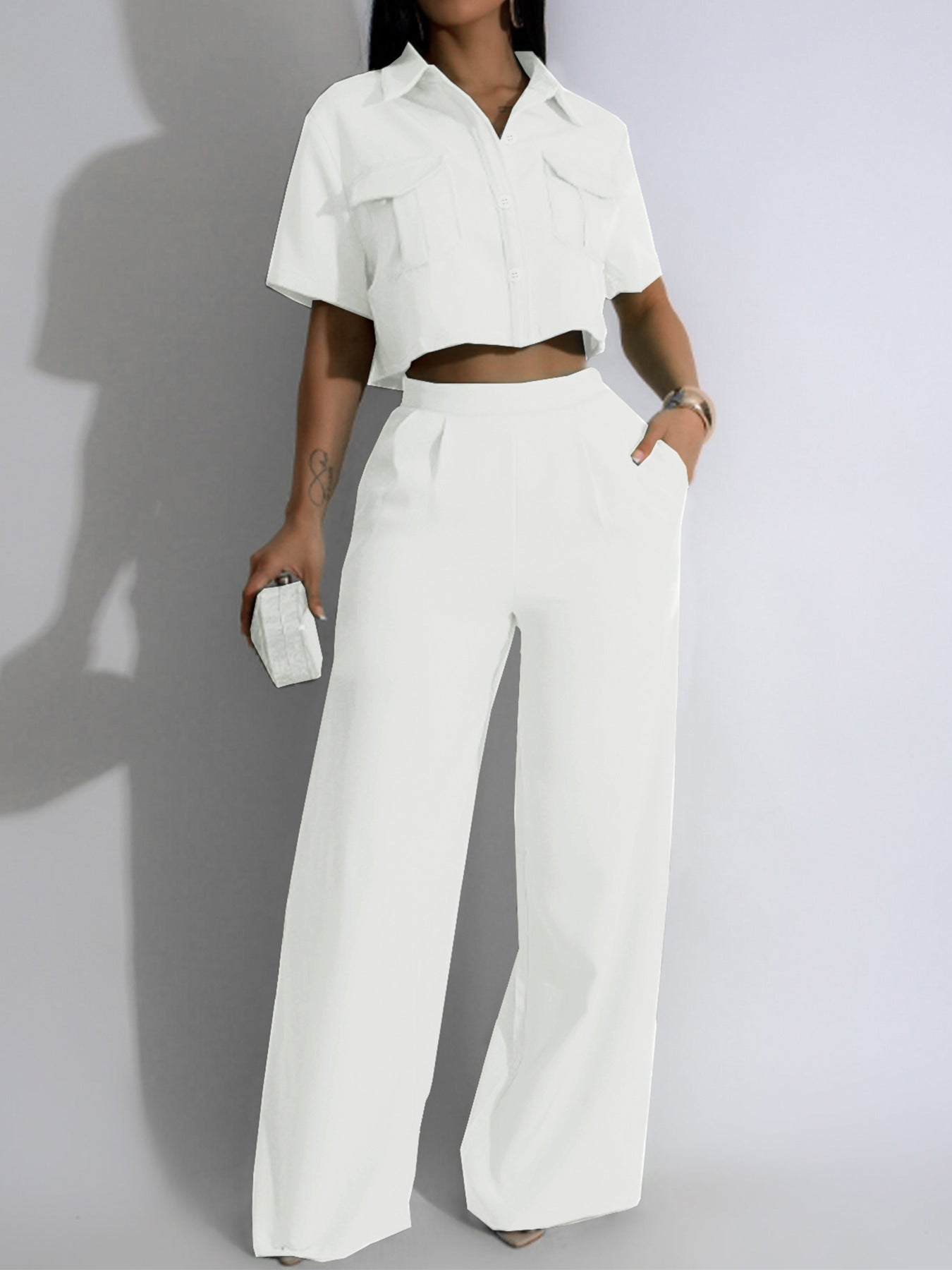 Women's Fashion Polo Collar Sleeve High Waist Suits