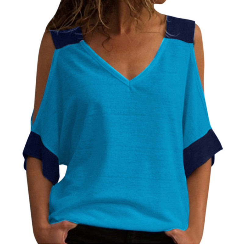 Women's Summer Fashion Casual Contrast Color Sleeve Blouses