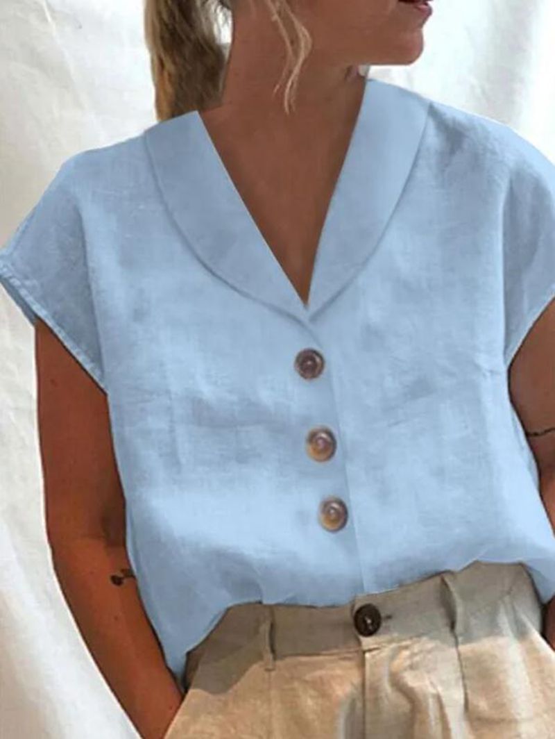 Women's Short-sleeved Solid Color Stand-up Collar Shirt Blouses