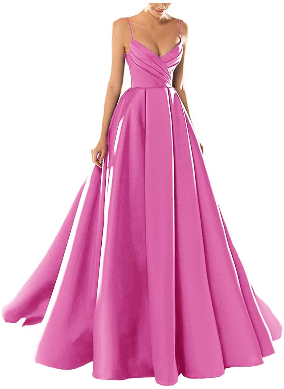 Spring Satin Pink Elegant Long Strap Wedding Dresses