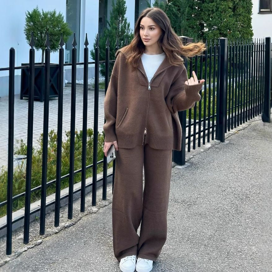 Women's Autumn Polo Collar Solid Color Thick Suits