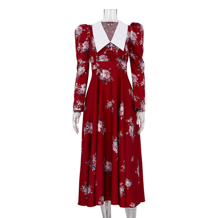 Women's Printed Large Swing Dress Temperament Slim Dresses