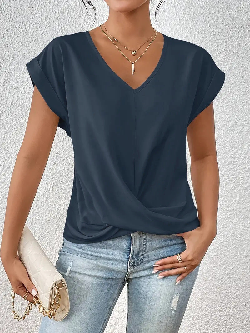 Women's Summer Solid Color Short-sleeved T-shirt Elegant Blouses