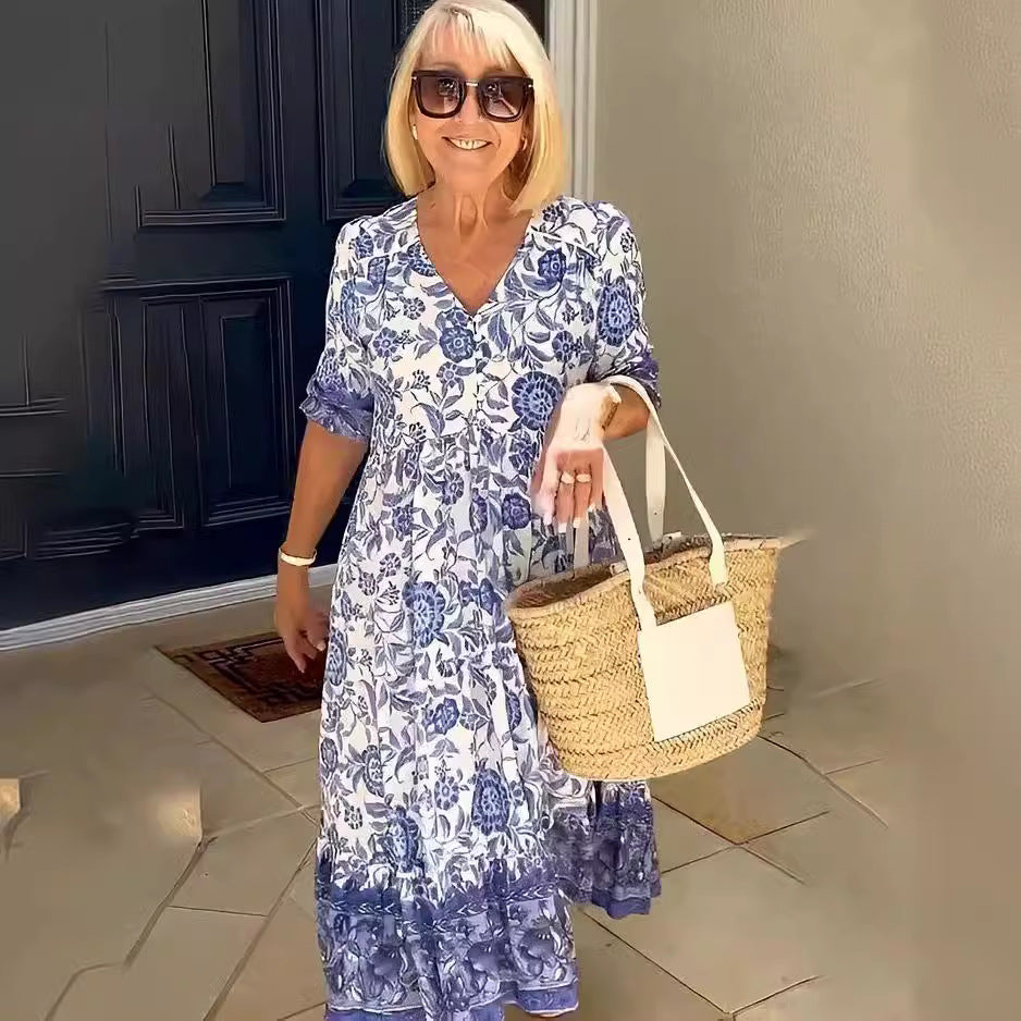 Women's Elegant Long Loose Floral Printed Dress Dresses