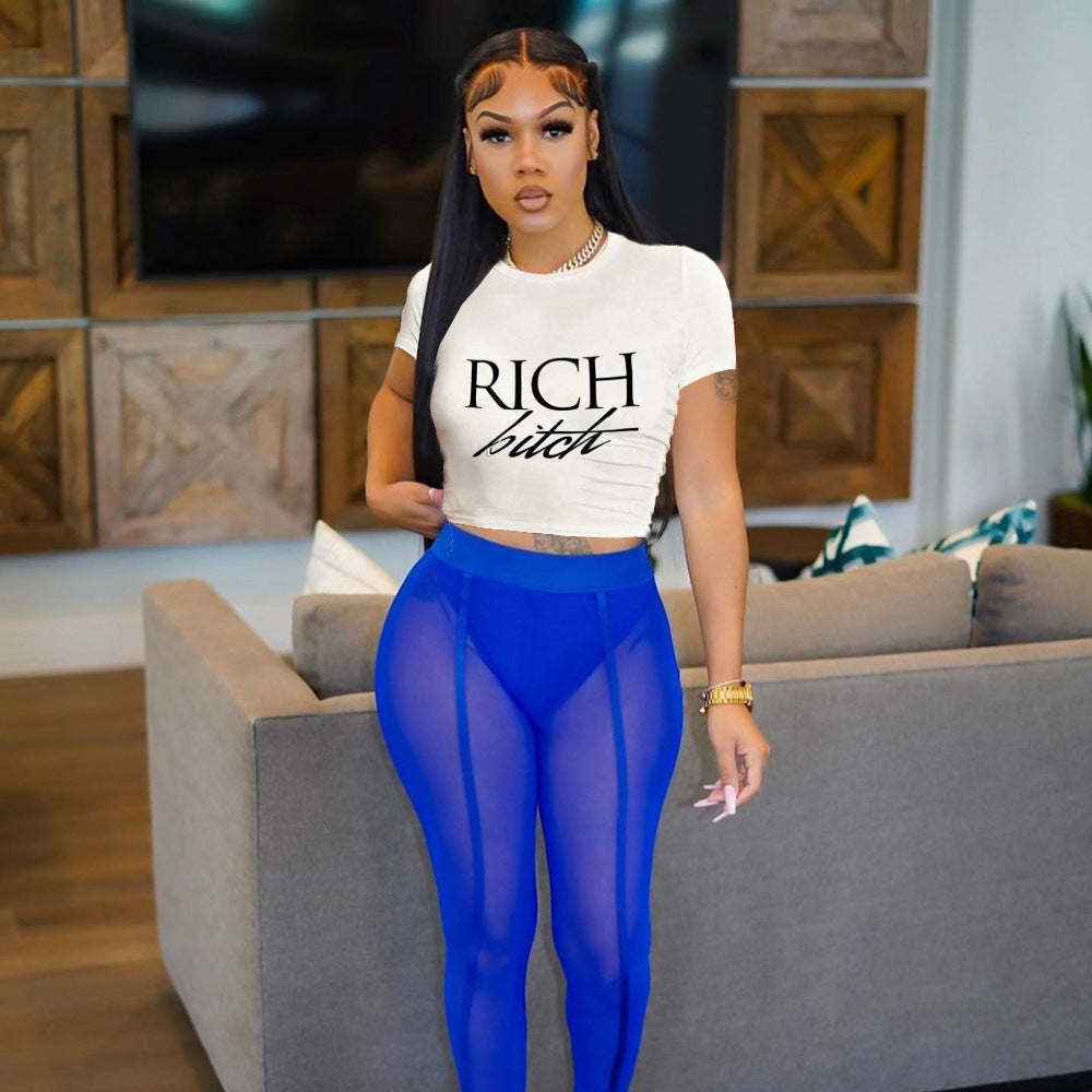 Women's Sexy Hot Midriff Outfit Adhesive Cement Letter Blouses