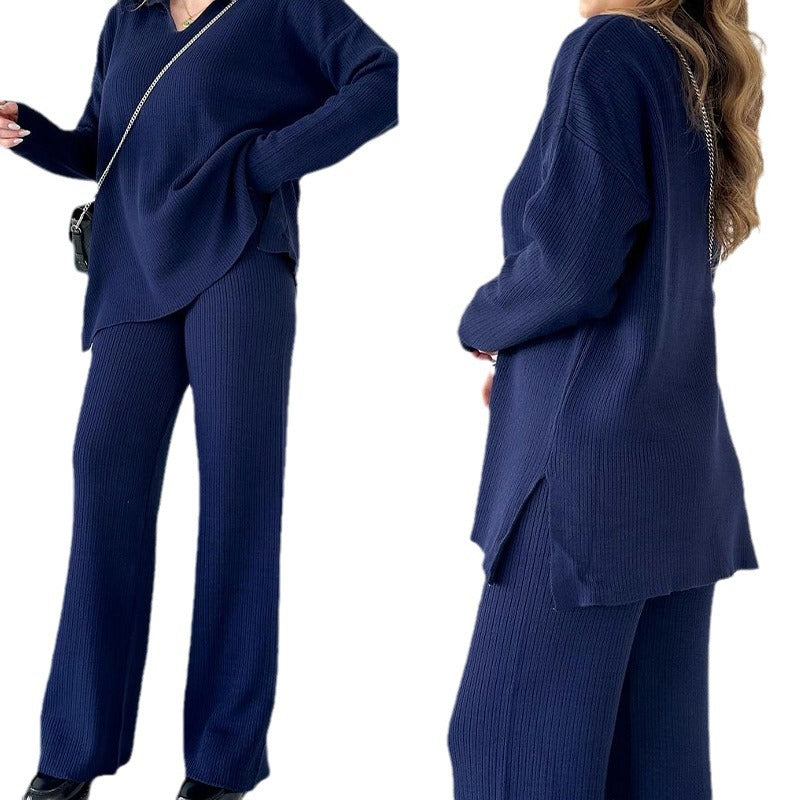 Women's Color Loose Slit Hemline At Hem Two-piece Suits