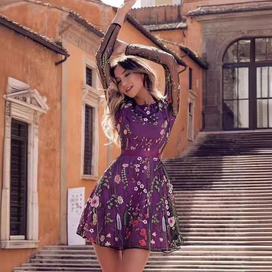 Women's Spring Embroidered Bohemian Flower A- Line Skirts
