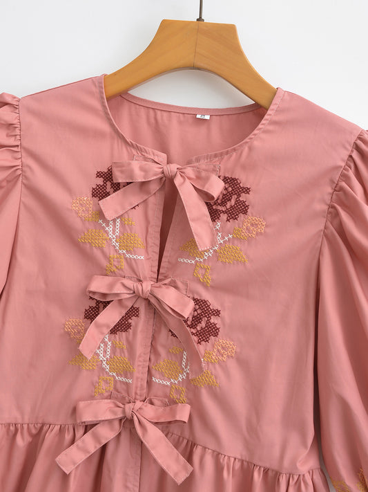 Women's Casual Embroidered Short-sleeved Small Shirt Blouses