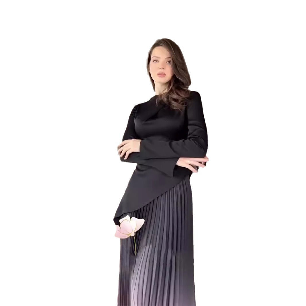 Women's Autumn Style Gradient Pleated Long Dress Dresses