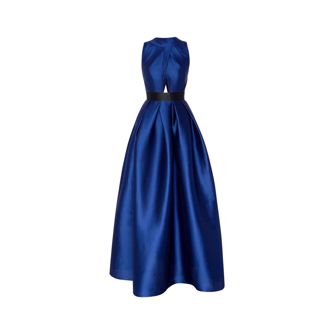Back Pleated Dress Pocket Strap Satin Dresses