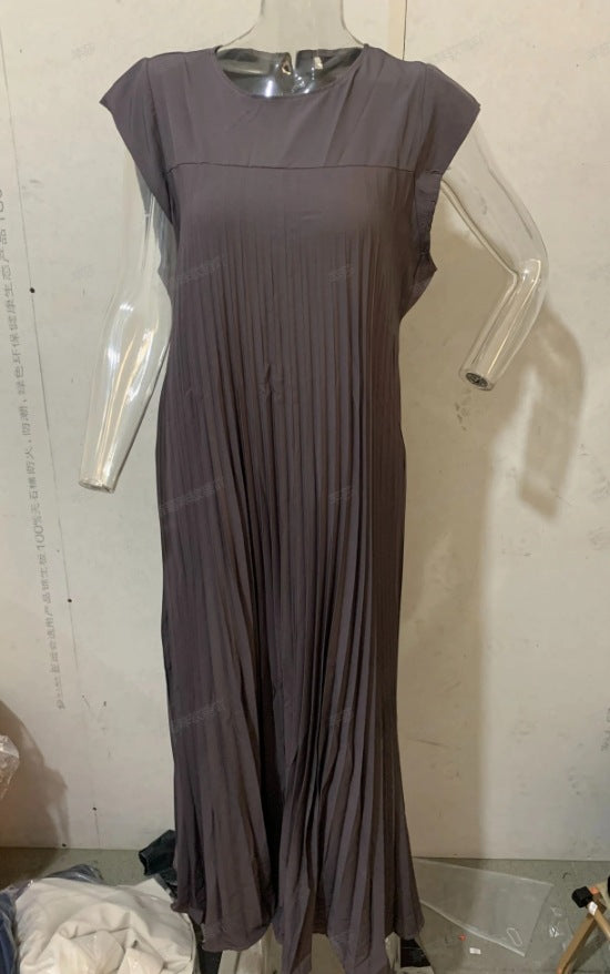 Women's Fashion Round Neck Sleeveless Pleated Dress Dresses