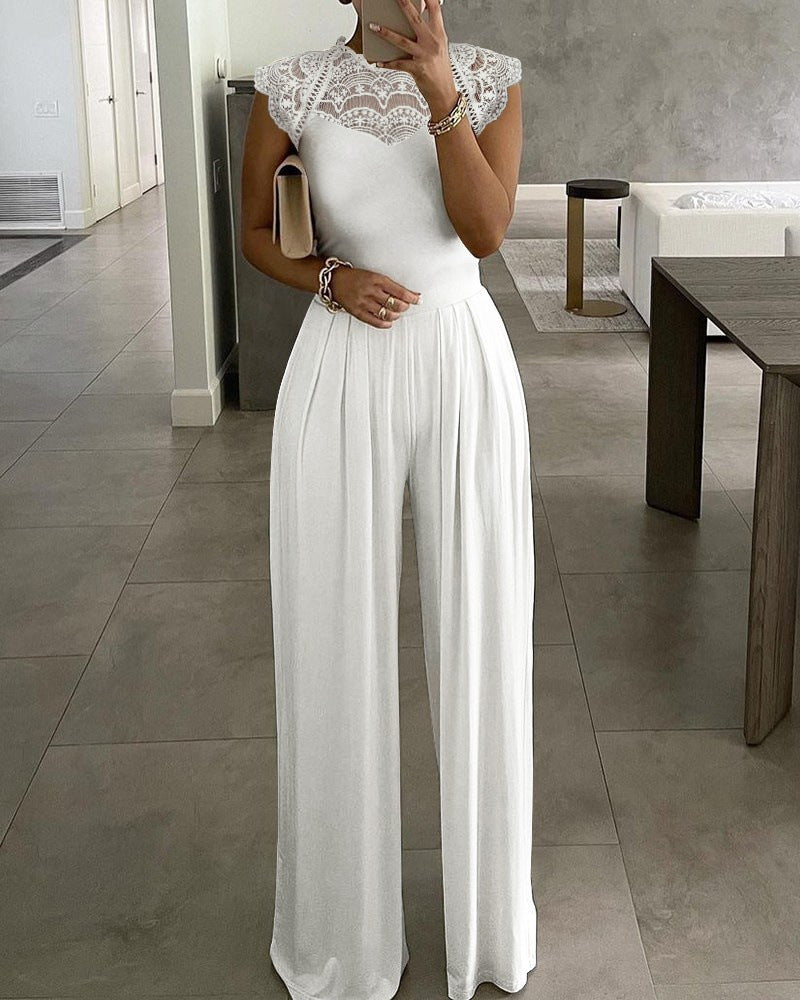 Solid Color Fashion Loose Casual Lace Jumpsuits