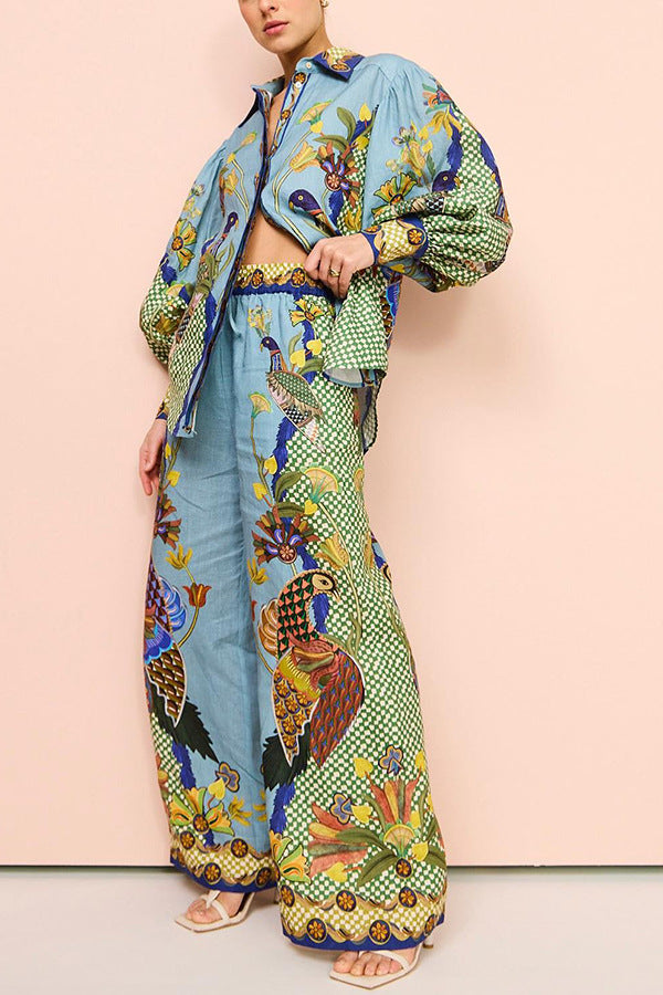 Women's Fashion Personalized Printed Puff Sleeve Holiday Lace Suits