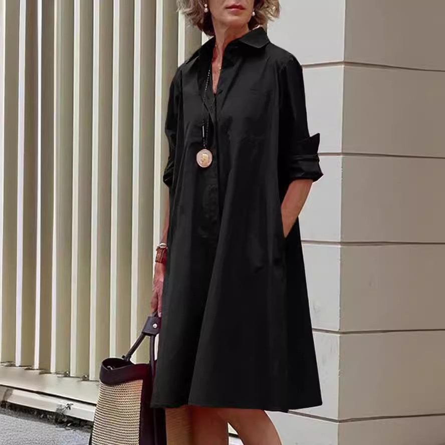 Women's Simple Loose Shirt Dress Long Sleeve Blouses
