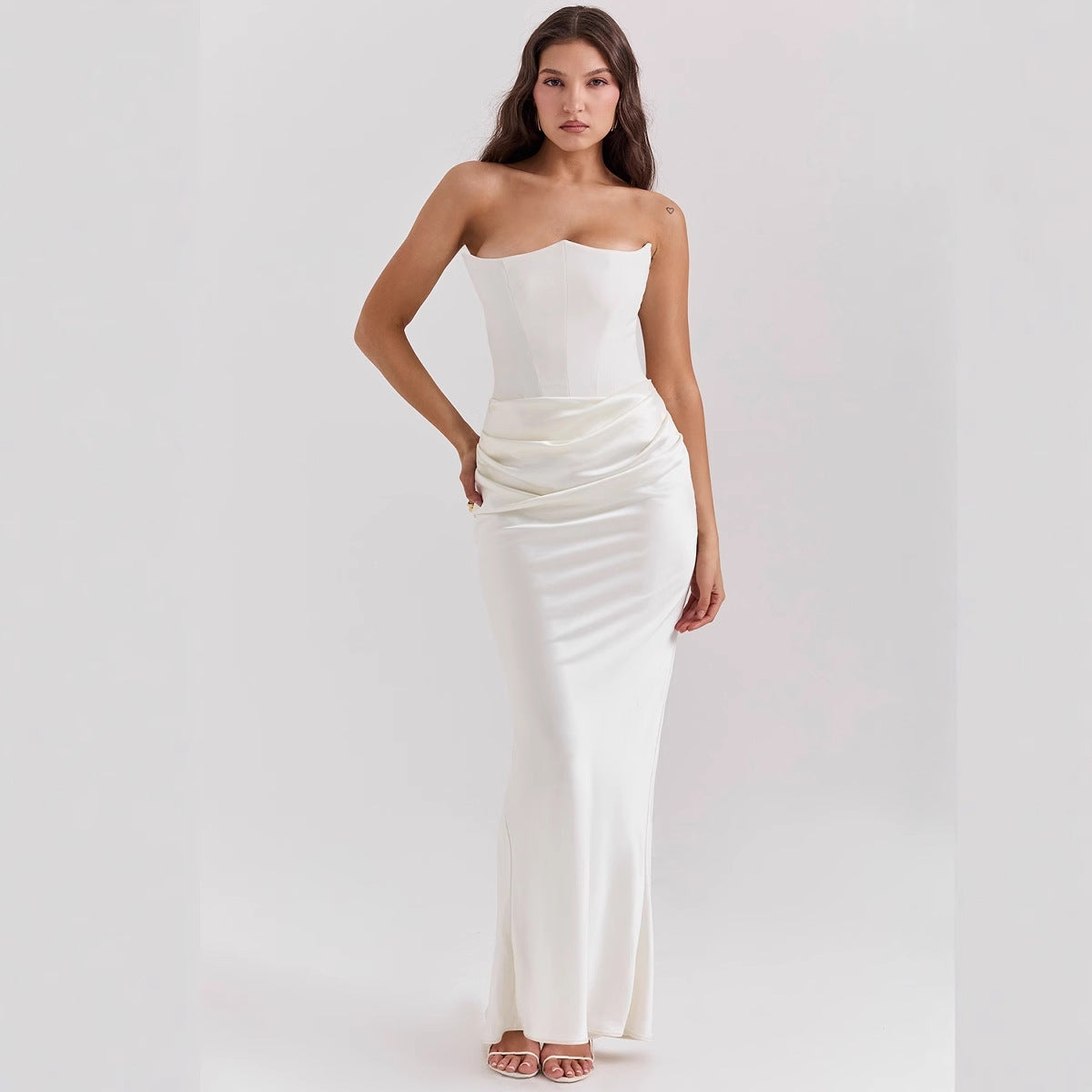 Women's Red Tube Fishbone Sexy Slim Fishtail Dress Long Tops