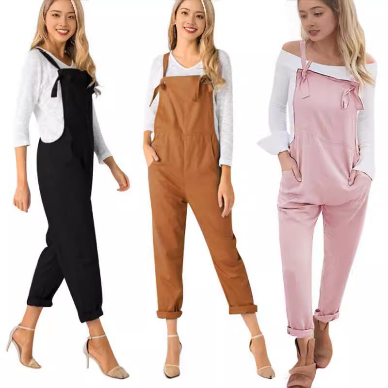 Women's Summer Loose Casual Pocket Suspender Trousers Jumpsuits