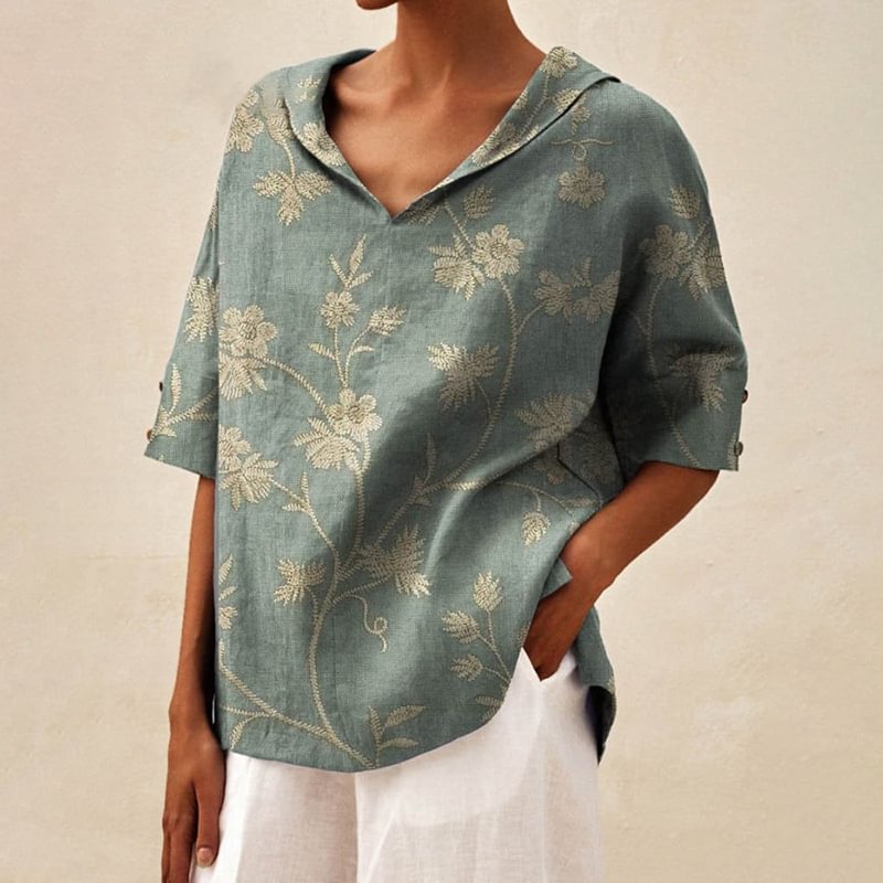 Women's Solid Color Cotton Linen Hoodie T-shirt Blouses