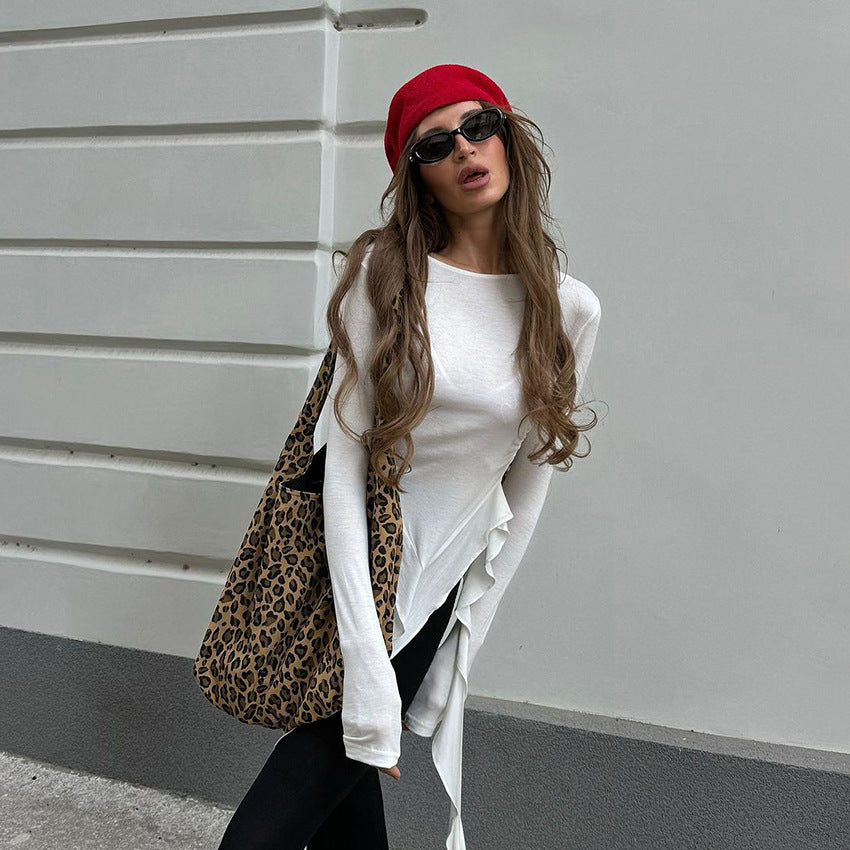 Women's Sense White Knitted Fabric Round Neck Blouses
