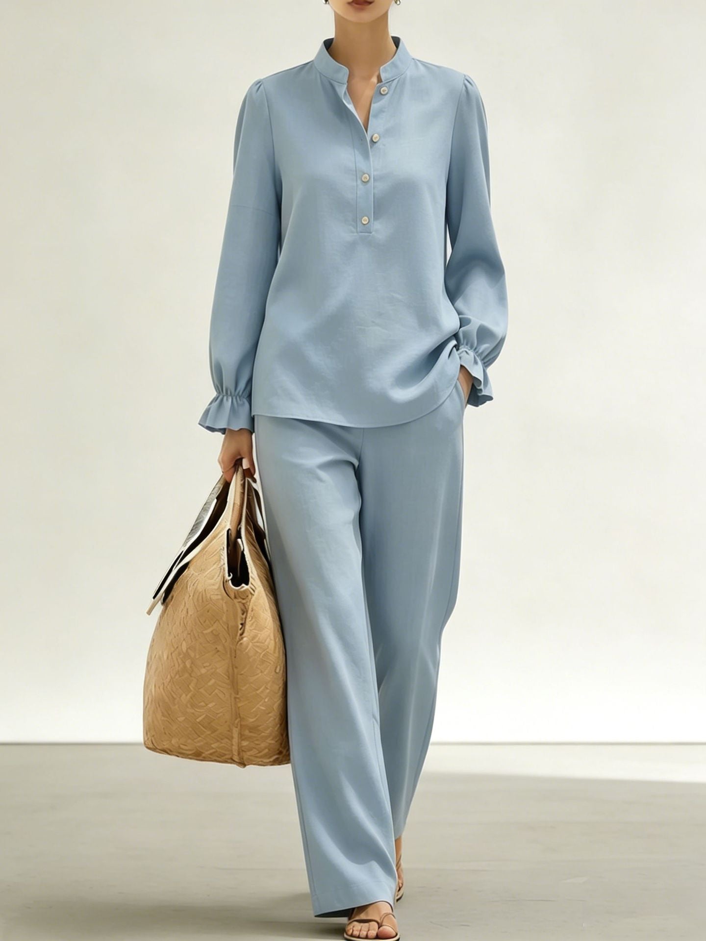 Women's Ruffled Bubble Long Sleeve Lining High Fashion Casual Suit