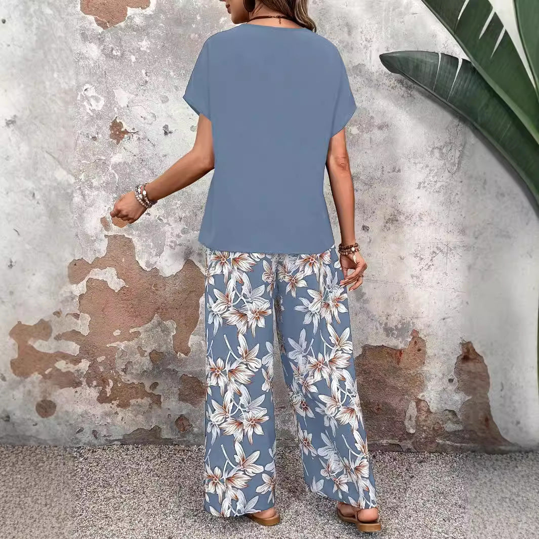 Women's Two-piece Set Fashion Loose Pullover Printing Suits