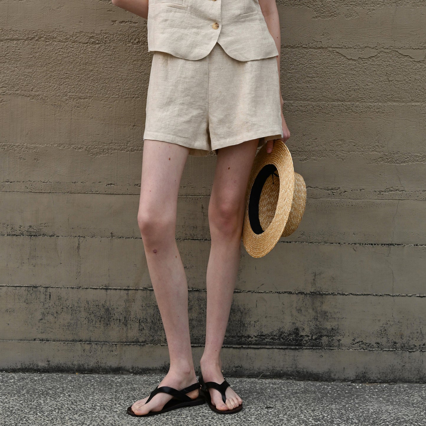 Women's Linen Yarn-dyed High Waist Summer Old Shorts