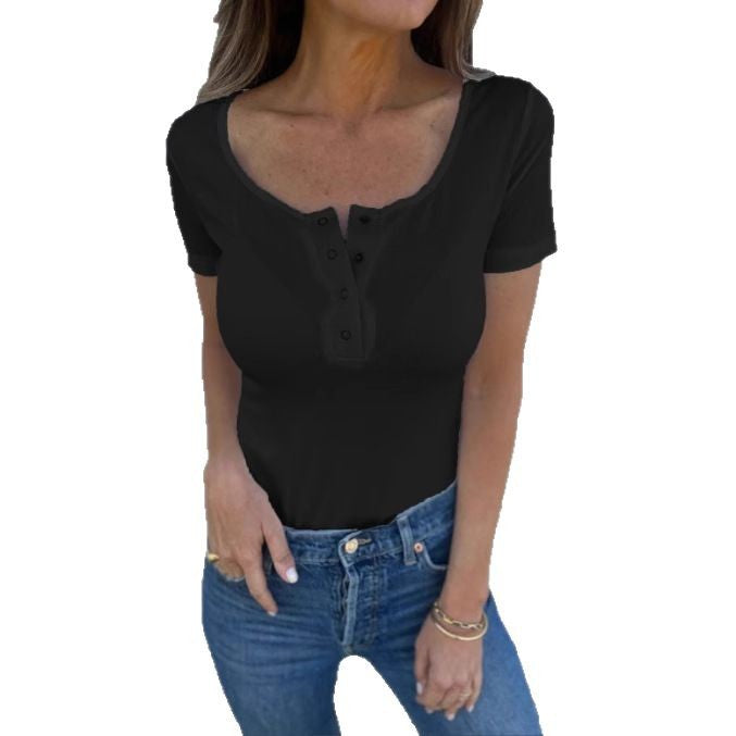 Women's Cool Summer Button Sleeve T-shirt Blouses