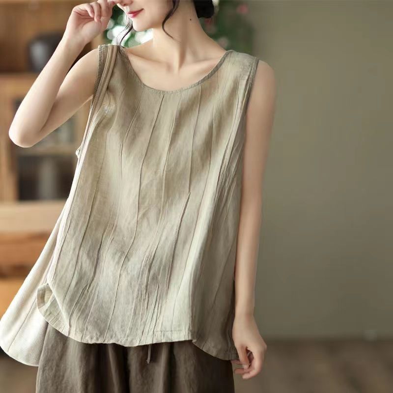Women's Summer Cotton Linen Sleeveless Belly Covering Inner Tops