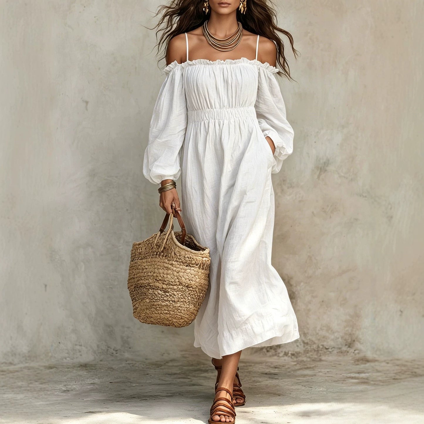 Vacation Style Suspender Stitching Sweet Waist Dress